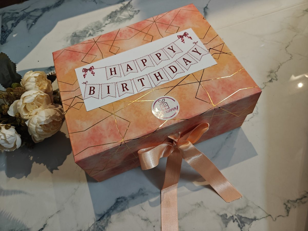 Orange birthday gift hamper box by Oh Cute Hampers